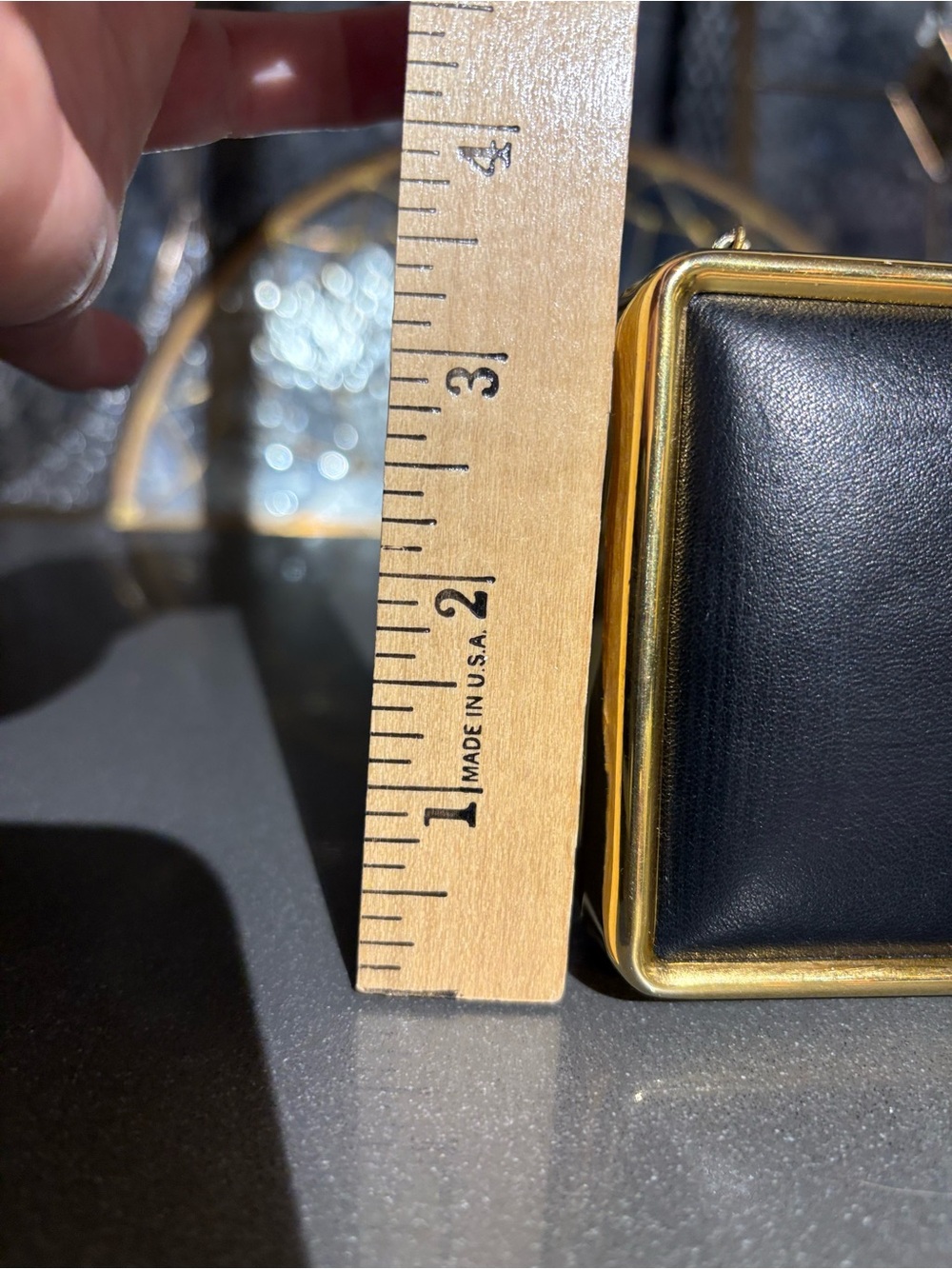 Vintage Valerie Stevens Structured Box Clutch Evening Bag, Black & Gold w/ chain - Picture 7 of 10
